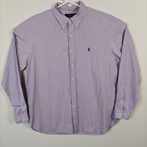 Ralph Lauren Shirt Men's 17  1/2 Purple/ White Stripes Button up 100% cotton